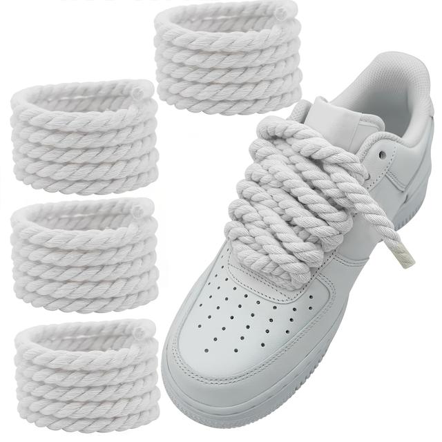 TEMU Set Of 4 Round 8mm Solid Color Hand- Hemp Rope Shoe Laces - 140 Cm Long, Durable And Fashionable For Sneakers, Replacement Round Chunky Laces For Af1 Sneakers, Without Battery