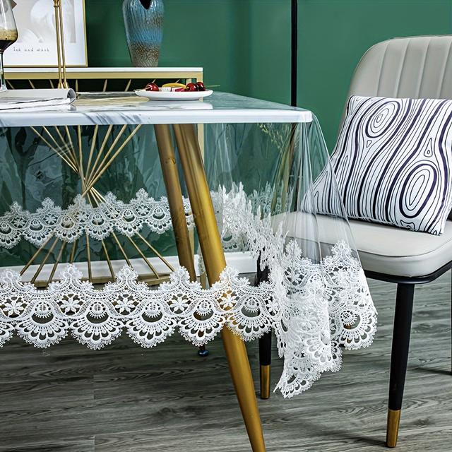 TEMU 1pc Elegant Pvc Tablecloth With Classic Lace Design - Transparent, Non-slip, Easy To Clean For Dining, Kitchen & Party Decor, Tablecloth