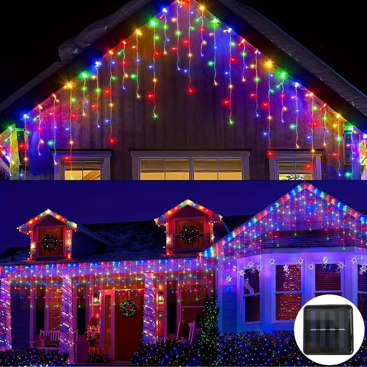 TEMU 1pc Luces de Cadena de Carámbanos con Energía Solar - 13ft/4m, 96 LEDs, 8 , Luces de para Exteriores para Jardín, Patio, Cenador y Decoración Navideña (Batería Incluida)