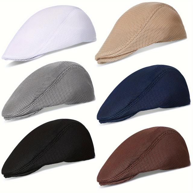 TEMU Set Of 6 Men's Breathable Mesh Flat Caps For Summer, Ideal For And Taxi Drivers
