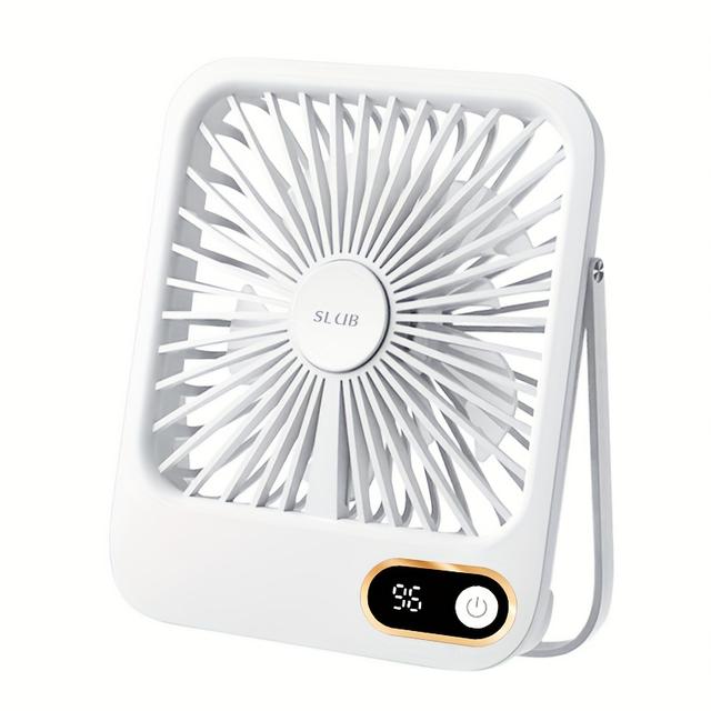 TEMU 【2025年の新モデル】超薄の持ち運び可能な USB デスクトップファン - 充電式で、夏には力強く涼しくしてくれます小型扇風機 ハンディファン 薄型 静音 コンパクト 省スペース 簡単操作 上下角度調整 風量5段階 残電量表示