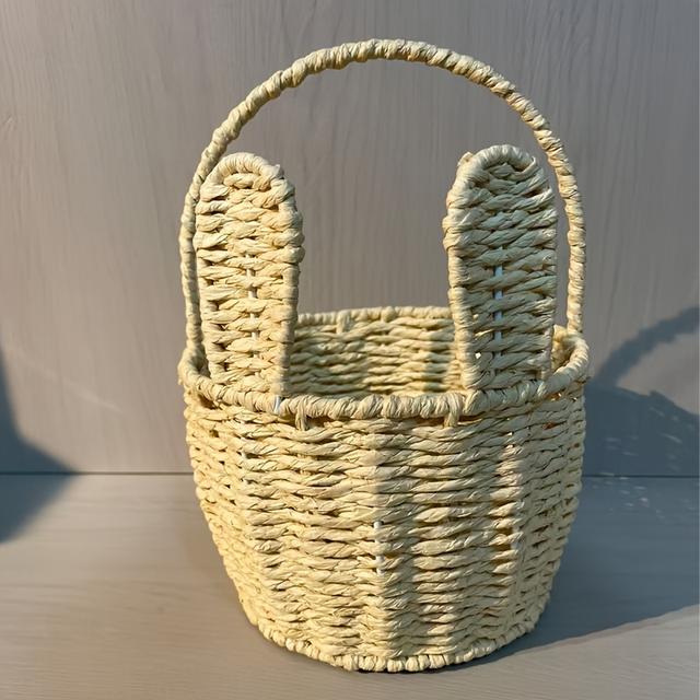TEMU Handcrafted Woven Rabbit Ear Flower Basket Made From Paper Rope, Perfect For Floral Arrangements, Gifts, And Creative Storage, Ideal For Wedding Baskets