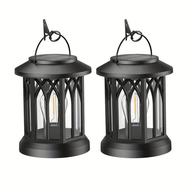 TEMU 2/4/6 Pack Retro Design Solar Hanging Lantern With Flickering Flame - Solar Lantern, Plastic Material, Solar Charging, Outdoor Solar Lanterns For Garden Patio Autumn Festival Decoration Ip65