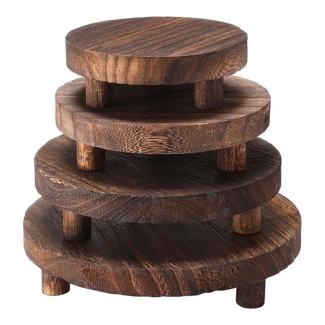 TEMU 4 pièces Support d'affichage en bois pour bureau, Mini support rond en bois, Étagère vintage en bois pour décoration de plateau à étages, Idéal pour et , 4 tailles