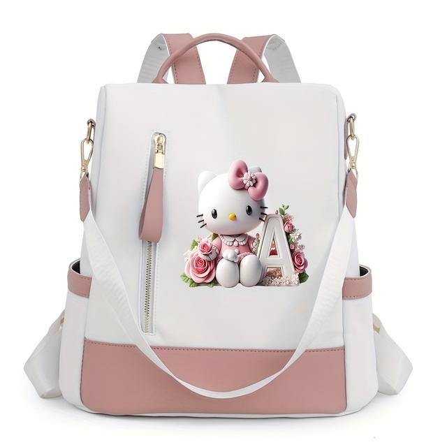 TEMU Hellokitty Fashion Backpack | A-z Letter Print, Spacious For Daily And Shopping, Durable, Anti-theft Design, Ideal For Easter, Valentine's, Birthday Gifts, For Teenager
