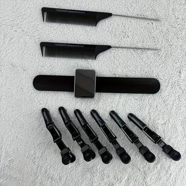 TEMU 9pcs Hair Braiding Tools Magnetic Pin Wristbands And 2pcs Stainless Steel Pin Tail Rat Tail Comb Straps 6pcs Wide Tooth Alligator Split Hair Clips For Hair Braiding Tools Braiding Machine (black)