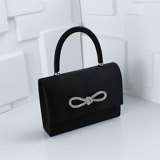 TEMU 2024 Fairy Banquet Bow Rhinestone Shiny Non-woven Clutch Crossbody Small Square Bag