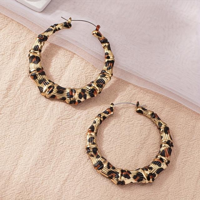 TEMU 2pcs/set European And Fashion Leopard Print Iron Bamboo Knot Women's Earrings Suitable For Women's Parties, Music Festivals And Daily Wear