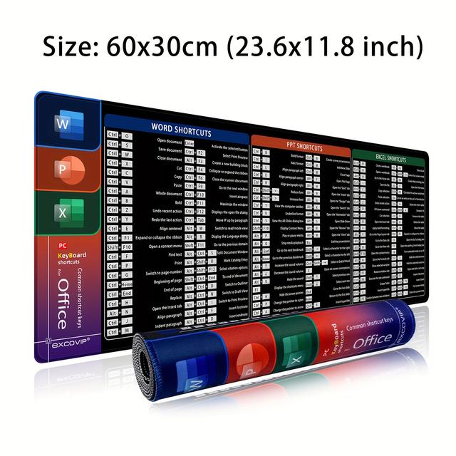 TEMU Excovip Office Keyboard & Mouse Pad - Large Non-slip Desk Mat With Keyboard Shortcut Layout, For Home, Office, School