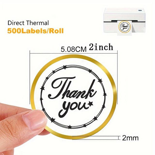 TEMU 2인치 골든(50.8mm x 50.8mm) 골든 테두리 열전사 라벨, 소규모 비즈니스용 원형 프린터 열전사 스티커, 방수 열전사 라벨 - 500장