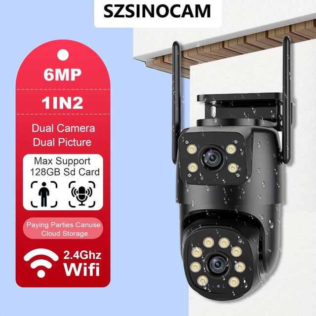 TEMU Trådlös säkerhetskamera för utomhusbruk med funktioner, med 2K högupplösta dubbla linser, automatisk rotation, pan- och tiltfunktioner, mörkerseende, rörelsedetektering och tvåvägs ljud