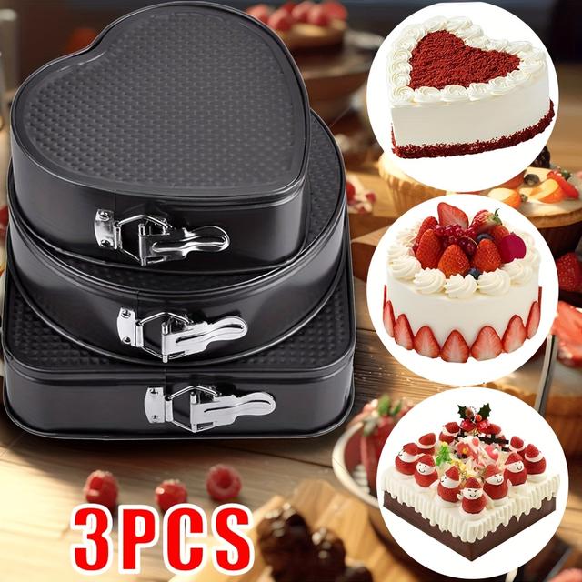 TEMU Gzmaisulee Springform Cake Pan Set Of 3 (7, 8, 9 Inch) Heart Leakproof Nonstick Cheesecake Pans With Removable Bottom Banking Pan Bakeware Pan Kit