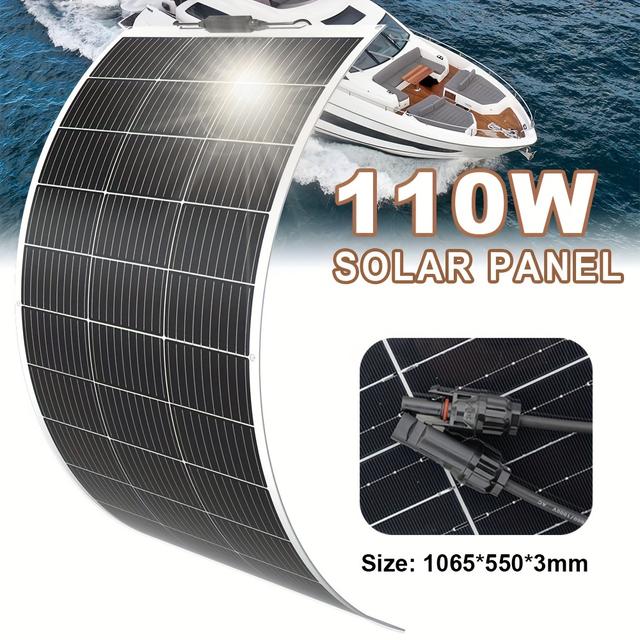 TEMU 110W Flexibles Solarpanel, 110W Monokristallin Solar, 12V/24V Off-Grid-Ladung, für tragbare Powerstationen, Dächer, Outdoor-Camping, Gärten, Wohnmobile, Autos, Boote