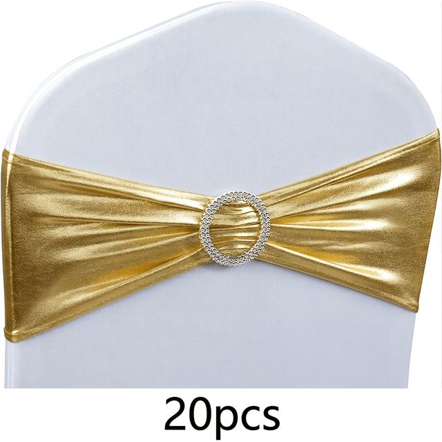 TEMU 20 st Nya Guldfolie Stolsband med Knutfritt Band, Elastiska Klädselbindningar för Bröllop Fest Jubileum Dekorationer (Guld)