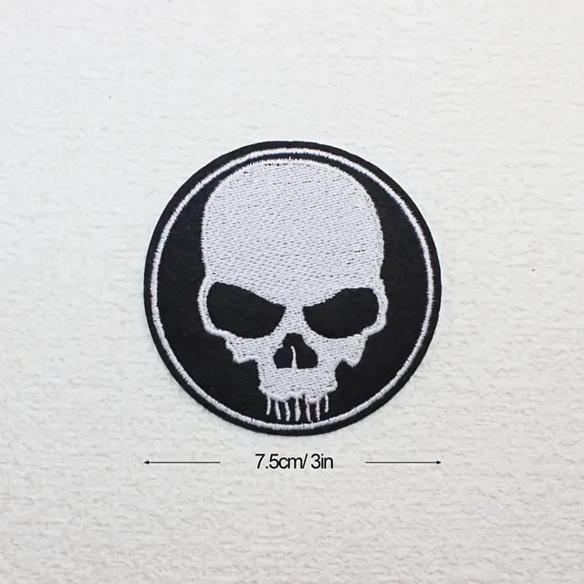 TEMU Kerek koponya hímzett folt forró olvasztó ragasztóval, tökéletes Halloween dekorációkhoz