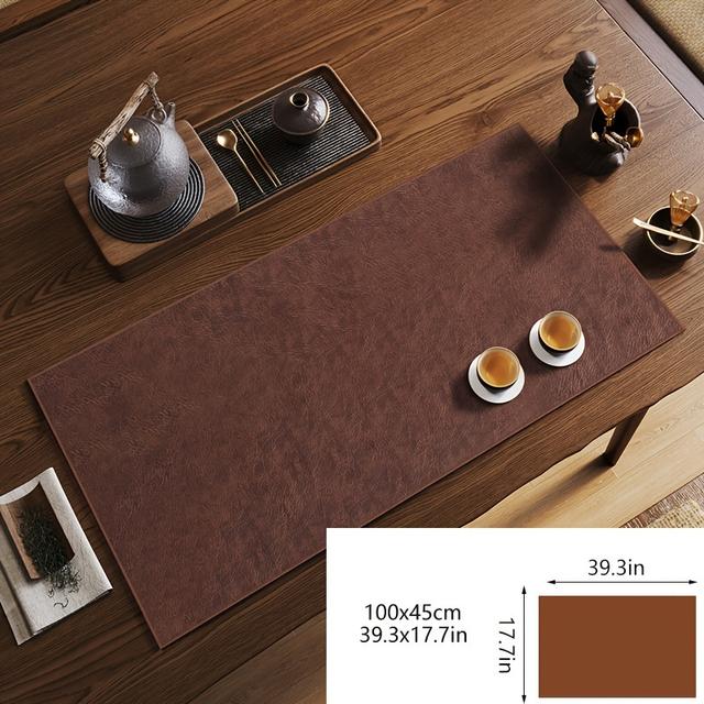 TEMU Chinese-inspired Leather Table Runner - Heat-resistant Tea Mat For Zen Tea Ceremony Accessories