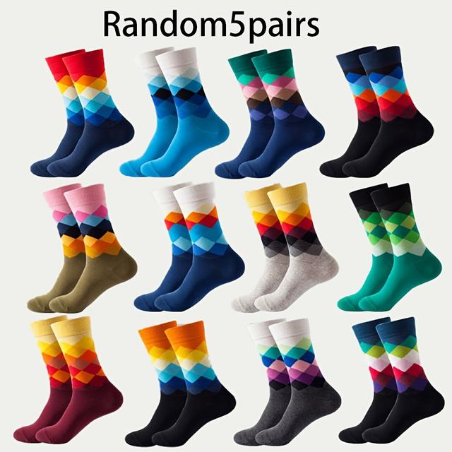 TEMU 5 Pairs Men's & Women's Rhombus Grid Athletic Socks - Breathable , Soft Mid-calf (below-knee) Unisex Sneakers For Gym, Running,, Casual Wear - Options, (hand/) - Bulk Pack Deal