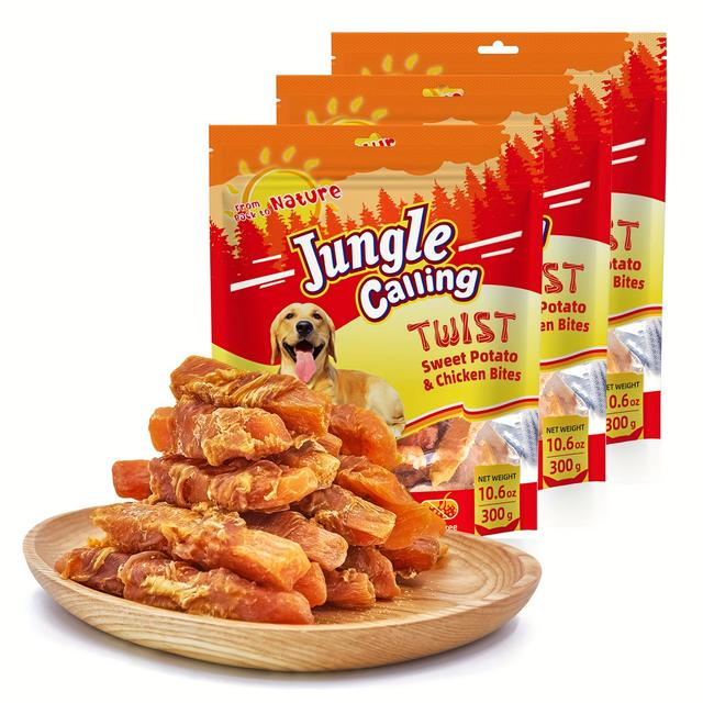 TEMU Jungle Calling Dog Treats Suitable For Puppies & Dogs - Chicken & Sweet Potato Jerky, Gluten-free Grain-free Training Snacks, - Protein-rich Treats For Sensitive Stomachs, -the- Rewards