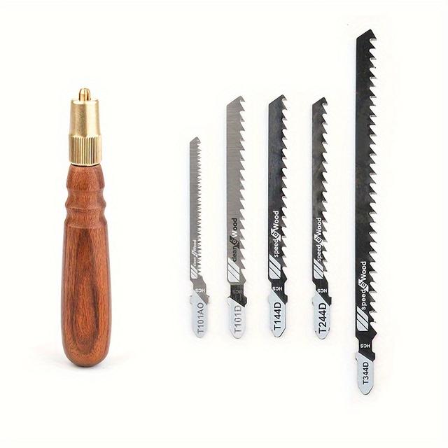 TEMU Wood Saw Set 5pcs High Carbon Steel Coarse/fine Tooth Jigsaw Blade With Wood Handle Replaceable Saw Blade For Cutting Wood Plastic Diy Craft Woodworking Tools