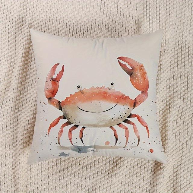 TEMU Chic Watercolor Crab Throw Pillow Cover - Nautical Theme, Decorative Case For Decor, 18" X 18",