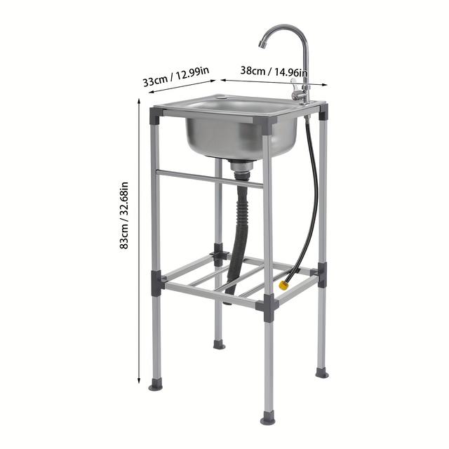 TEMU Pia de Lavagem Autônoma em Aço Inoxidável com Torneira Fria, 38x33x83cm, Acabamento Escovado, Central, para Hotéis, Restaurantes, Cozinhas, Lavanderias, Garagens e