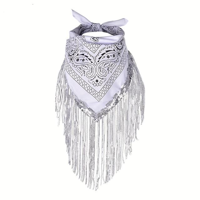 TEMU Stylish European And American Large Square Scarf Hip Hop Street Dance Long Tassel Sequin Multifunctional Hair Tie Scarf