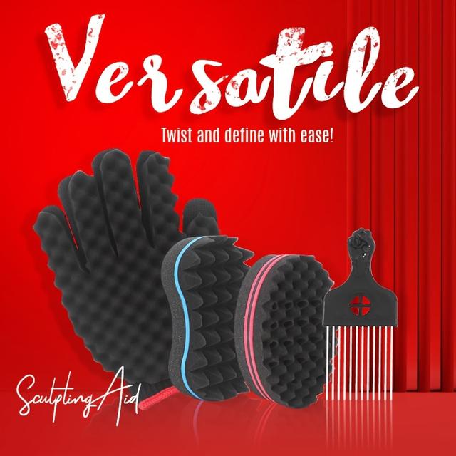 TEMU 4pcs/set Magic Twist Hair Sponges Set, Big Holes Sponge Brush For Hair, Curling Sponge Glove For Men Women Curls With Metal Afro Pick