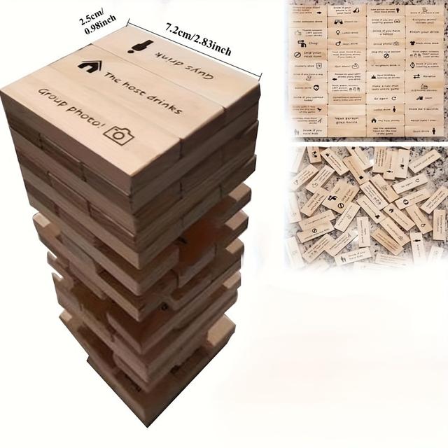 TEMU 48pcs Party Drinking Game - Tumbling Tower Blocks, Wooden Stacking Blocks, Party Drinking Tumbling Tower Game, Traditional Game Using Brick-laying Tumble For Parties