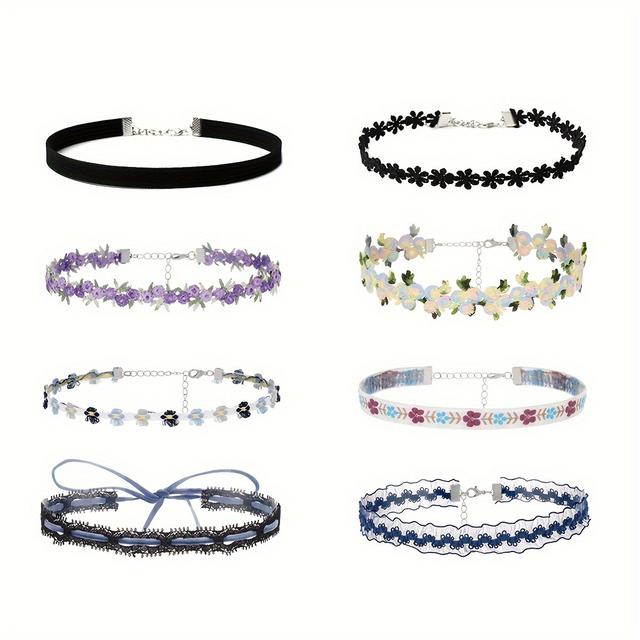 TEMU 8pcs, Boho & , Colorful Lace Knitted With Embroidered Necklace For Women, Fashion Delicate Accessory For & Party, Perfect Gift For Ladies