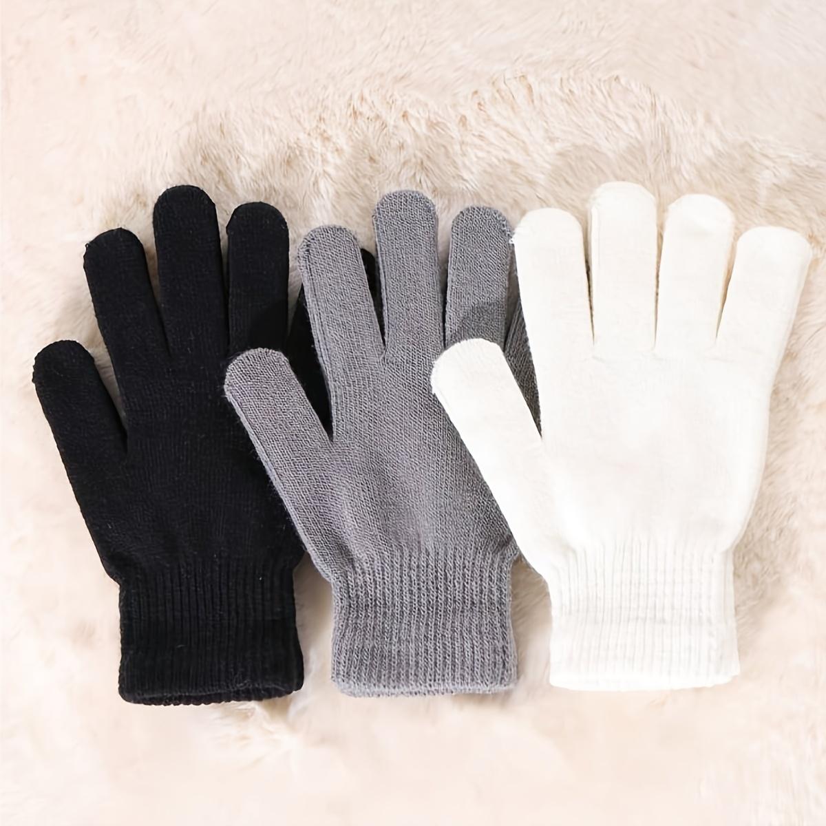TEMU 3pcs Knit Gloves In Black, White & Gray - Warm, Stretchy & Non-slip For Outdoor Activities
