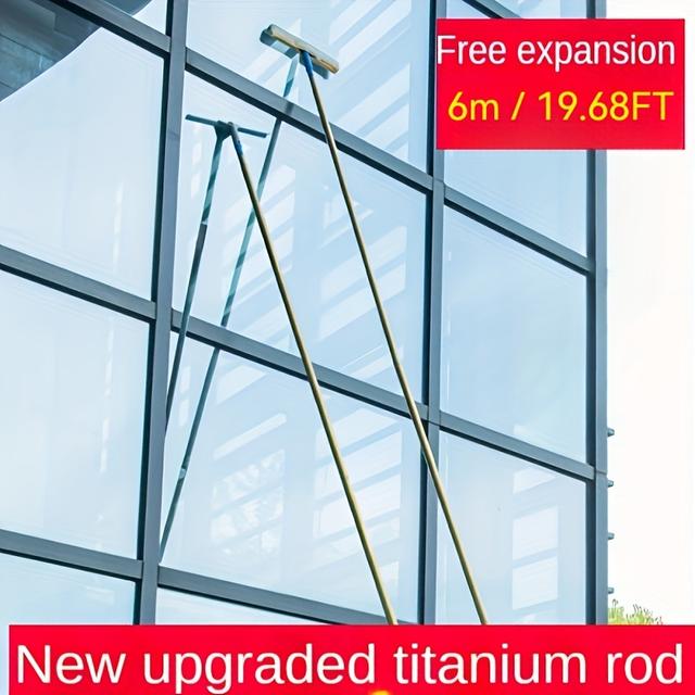 TEMU -6m /9.84ft-19.68ft Titanium Alloy Telescopic Squeegee Window Cleaner With Glass Scraper And Water Wiper Cleaning Tool