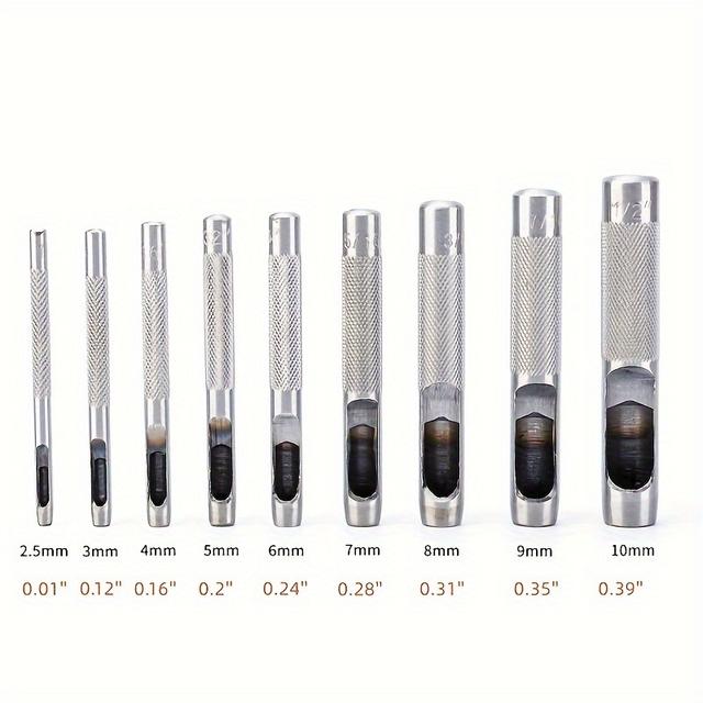 TEMU 9 Pezzi Punzone per Cinture, Punzonatura , Macchina per Punzonatura di Grado Industriale, Durezza Foro Antiscivolo (2,5mm 3mm 4mm 5mm 6mm 7mm 8mm 9mm 10mm)