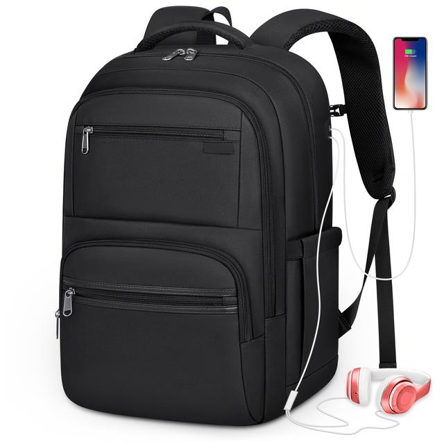 TEMU NEWHEY Laptop Rucksack Große Kapazität 17,3 Zoll Computer Herren Reiserucksack Outdoor Leichte Arbeitstasche Schwarz