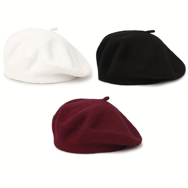 TEMU Juego de 3 Gorros de Lana para Mujer, Nueva Colección de Invierno/Otoño, Ideal para Uso Diario, Disponible en Varios Colores