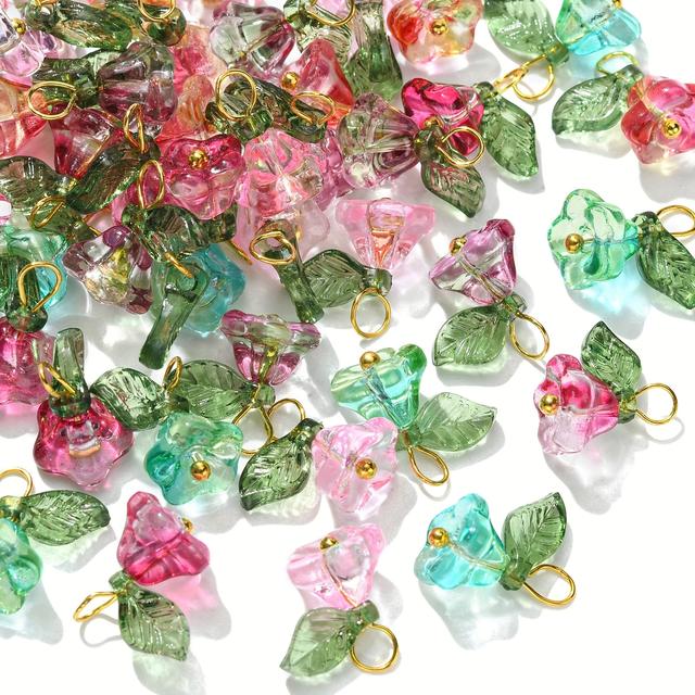 TEMU Of Glass Loose Bead Pendants With Leaves, 50pcs