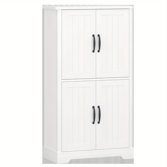 TEMU Armoire de salle de bain, armoire de rangement, armoire sur pied, à étages avec 4 portes, étagères réglables, armoire multifonctionnelle pour salon, cuisine, chambre à coucher, blanche