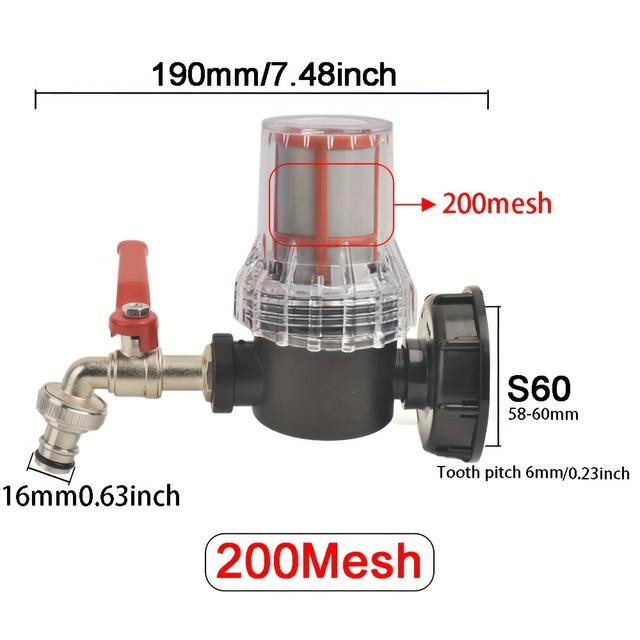 TEMU Ibc Adapter With Alloy Faucet, S60 Ton Barrel Combined Garden Irrigation Aquarium Pump Filter Irrigation Filter For Farm Greenhouse Irrigation