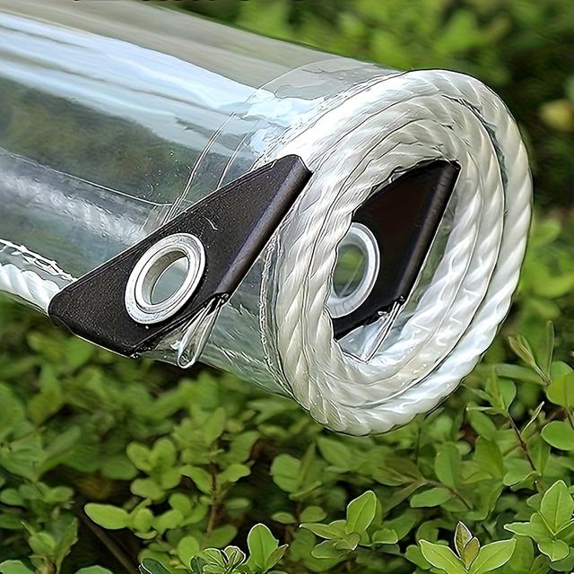 TEMU Transparent Rainproof Tarpaulin With Grommets, 21-thread Transparent Pvc Waterproof Fabric, 300g/m² Thickened Tear-, Suitable For Camping, , Cars, And Patios