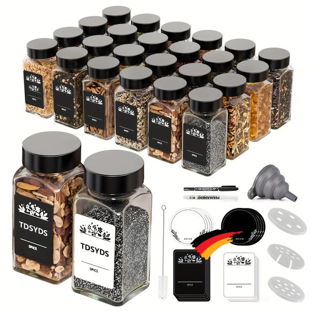 TEMU Wooden Spice Rack With 24 Spice Jars And Black Plastic Lids, Spice Storage Box, Vertical Spice Rack, Spice Rack, Spice