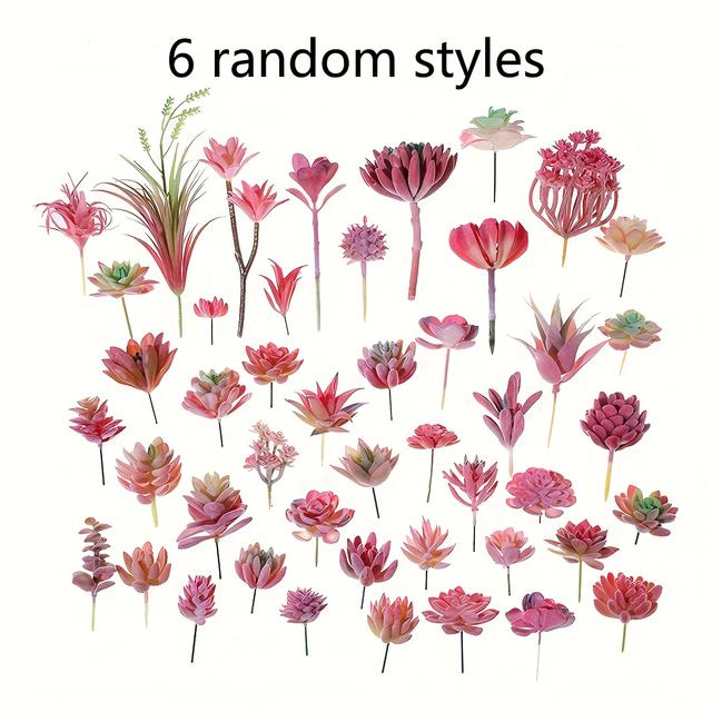 TEMU 35 Red Succulents, 6pcs/set Random Flocked , Simulation Succulents, Plant Decorations Ornaments, Creative Flower Pot Additions, Home Room Desktop Decoration