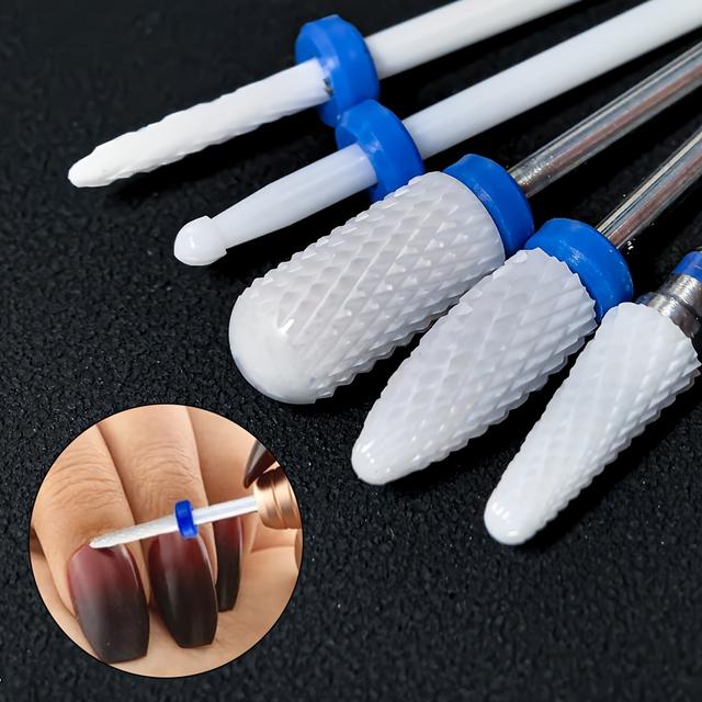 TEMU Set Of 5 Medium Grit Nail Drill Bits, Ceramic Needle Bits Designed For Electric Machines, Suitable For And Pedicure, 3/32 Inch Tools For Cuticle Gel Nail Polishing