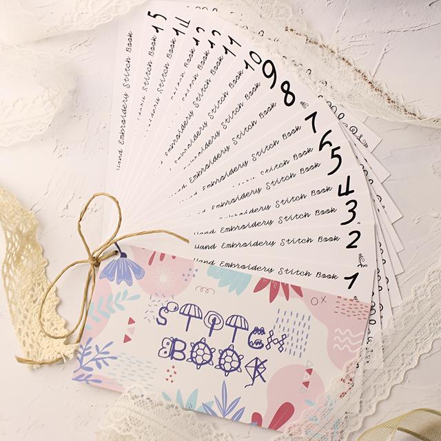 TEMU 15pcs Embroidery Sampler Set, Mixed Color Paper Sewing Practice Book, Educational Crafting Guide For Beginners, With 30 Pages Of Stitching Patterns For