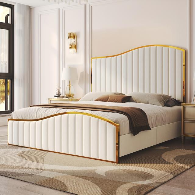 TEMU 61.4" High Headboard Platform Bed Velvet Upholstered With & Footboard/wooden Slats/ Spring Required