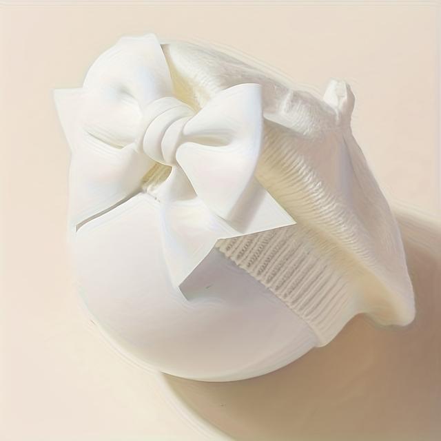 TEMU 1pc Baby Bow Beret | Painter Hat, Cute Baby Hat, Suitable For Travel And Outing, Lightweight Polyester Knit Fabric, Mixed Color, Wear.
