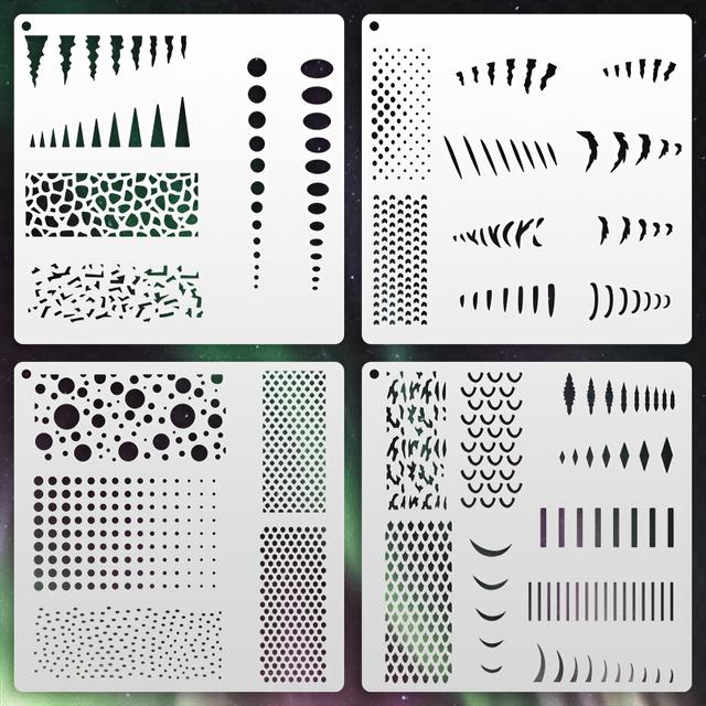 TEMU 4 Templates Featuring Fish Bodies, Skeletons, Scales, And Geometric Polka Dots, Measuring 15x15cm. Reusable Painting Templates Used For Canvas, Painting, Furniture, Crafts, And Holiday Gifts