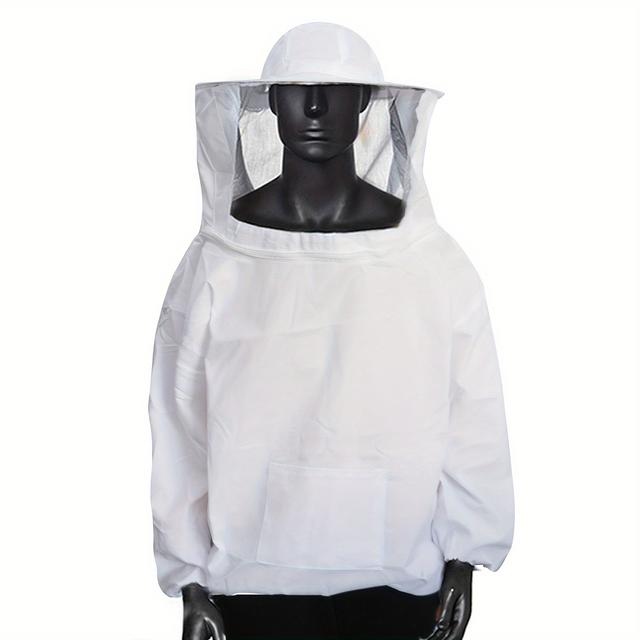TEMU Професійний костюм для бджолярів - Легка, стійка до укусів біла куртка з знімною капюшоном та переднім кишенею для зручного зберігання