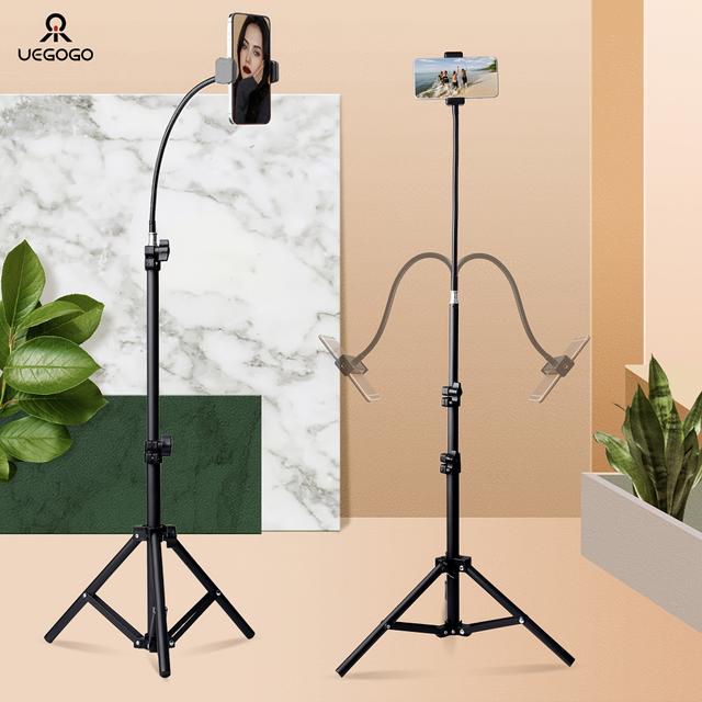 TEMU Uegogo 43 Inch Phone Tripod With Inch Adjustable Gooseneck, Portable Tripod With Cell Phone Clip, For Recording Photo Vlog, Extendable Cell Phone Tripod Stand For Live Streaming, Cooking, Fitness
