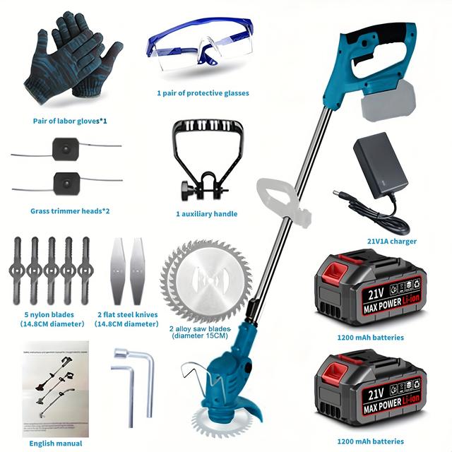 TEMU Lawn Mower, Copper Motor With Cordless Design, Adjustable Steel Handle & 90° Pivoting Head For Home/garden/yard, Anti-collision Guard, Dual Safety Locks & Multi-blade