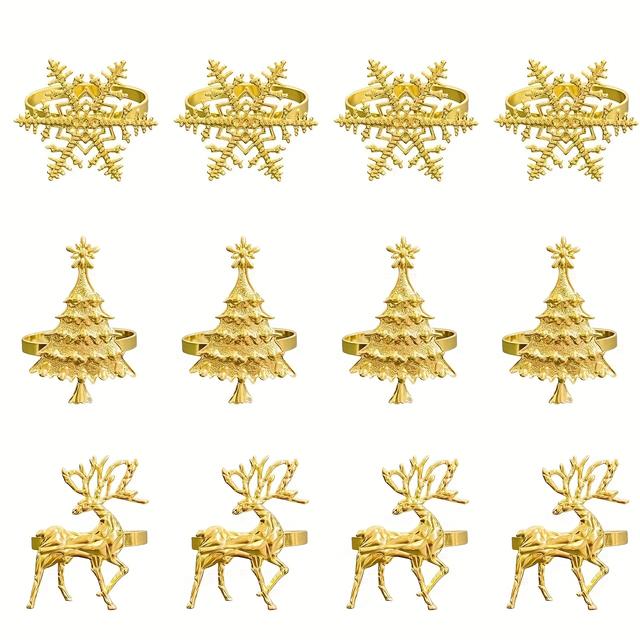TEMU 12pcs Christmas Reindeer And Snowflake Mixed Napkin Ring Set For Hotel Christmas Decorations