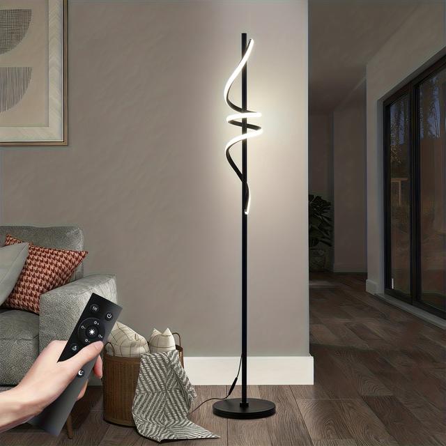 TEMU Remote Control Floor Lamp, 65 Inch Spiral , 3 Color Temperature Dimmable Led Light With Memory, Black Tall Lamp